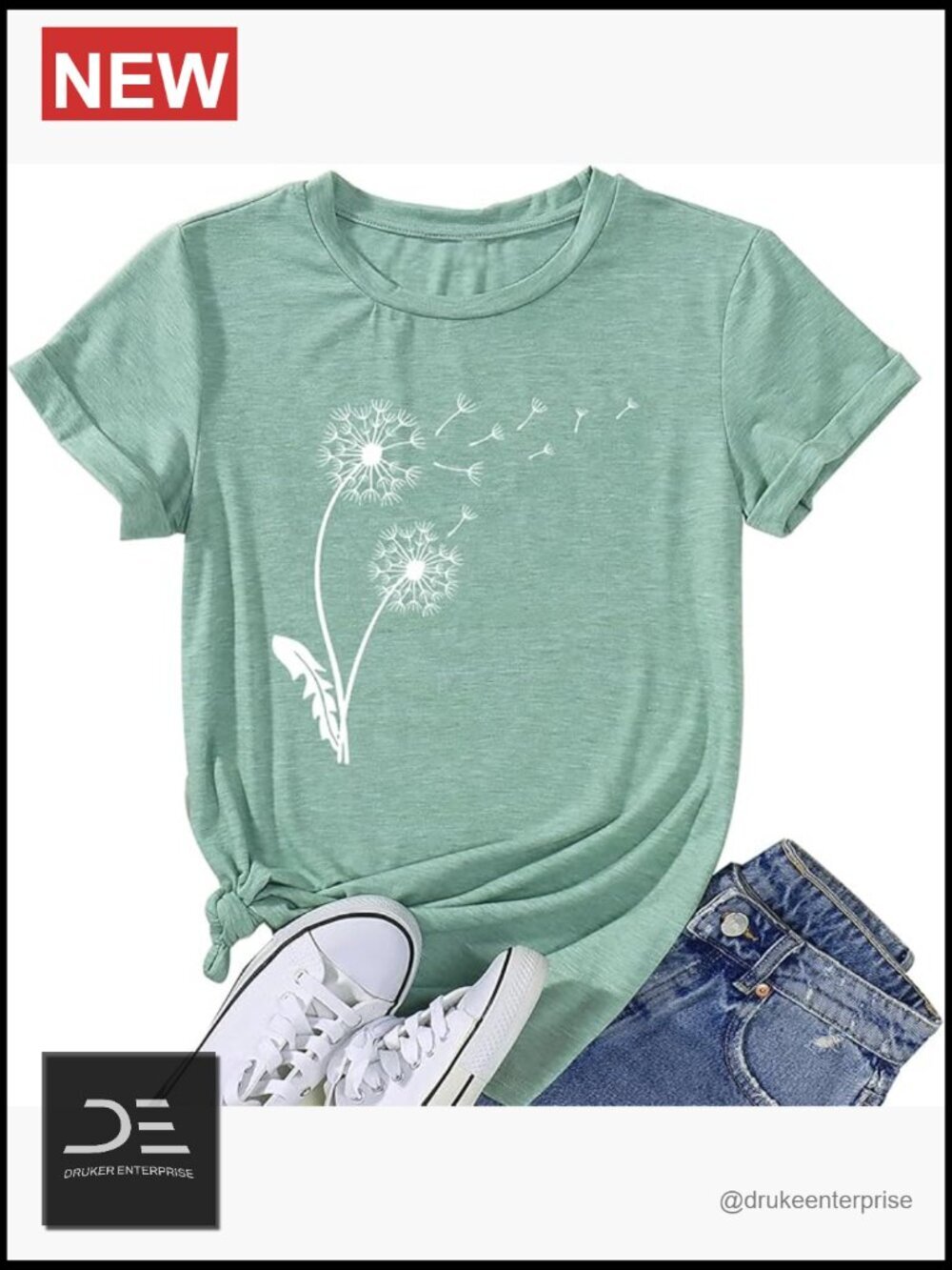 Cotton Blend Dandelion Graphic Tee Short Sleeve T-Shirt